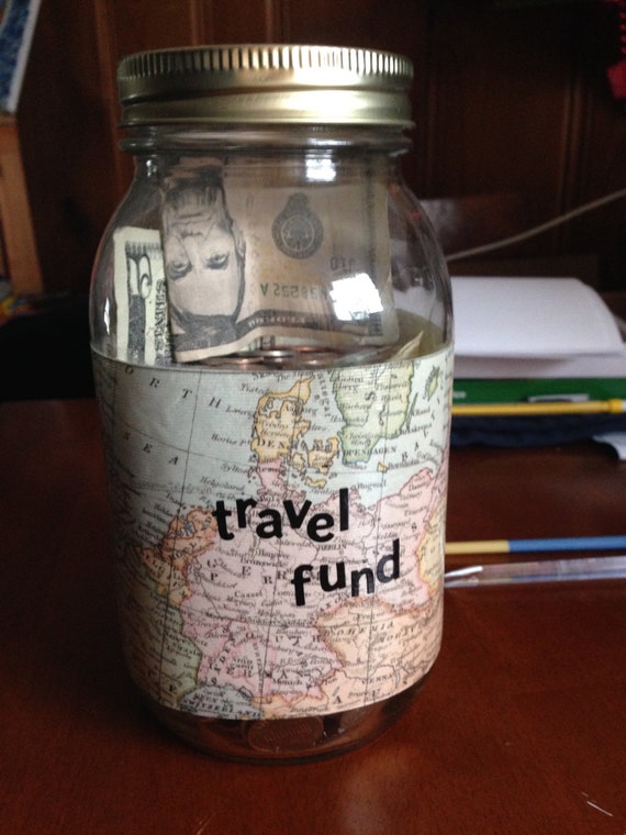 Travel Fund Money Jar by AddledArt on Etsy