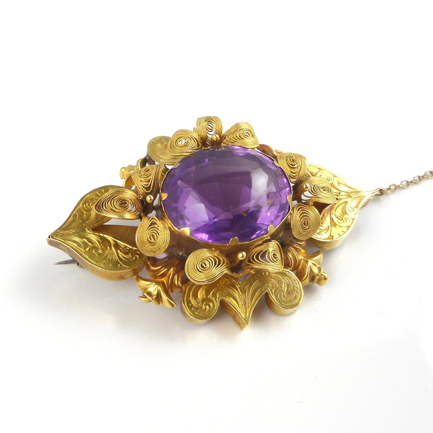 Antique Amethyst Brooch Early Victorian Brooch In 18ct