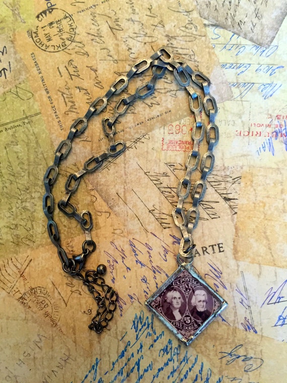 United States Postage Stamp Necklace by Bumblebeanbaby on Etsy