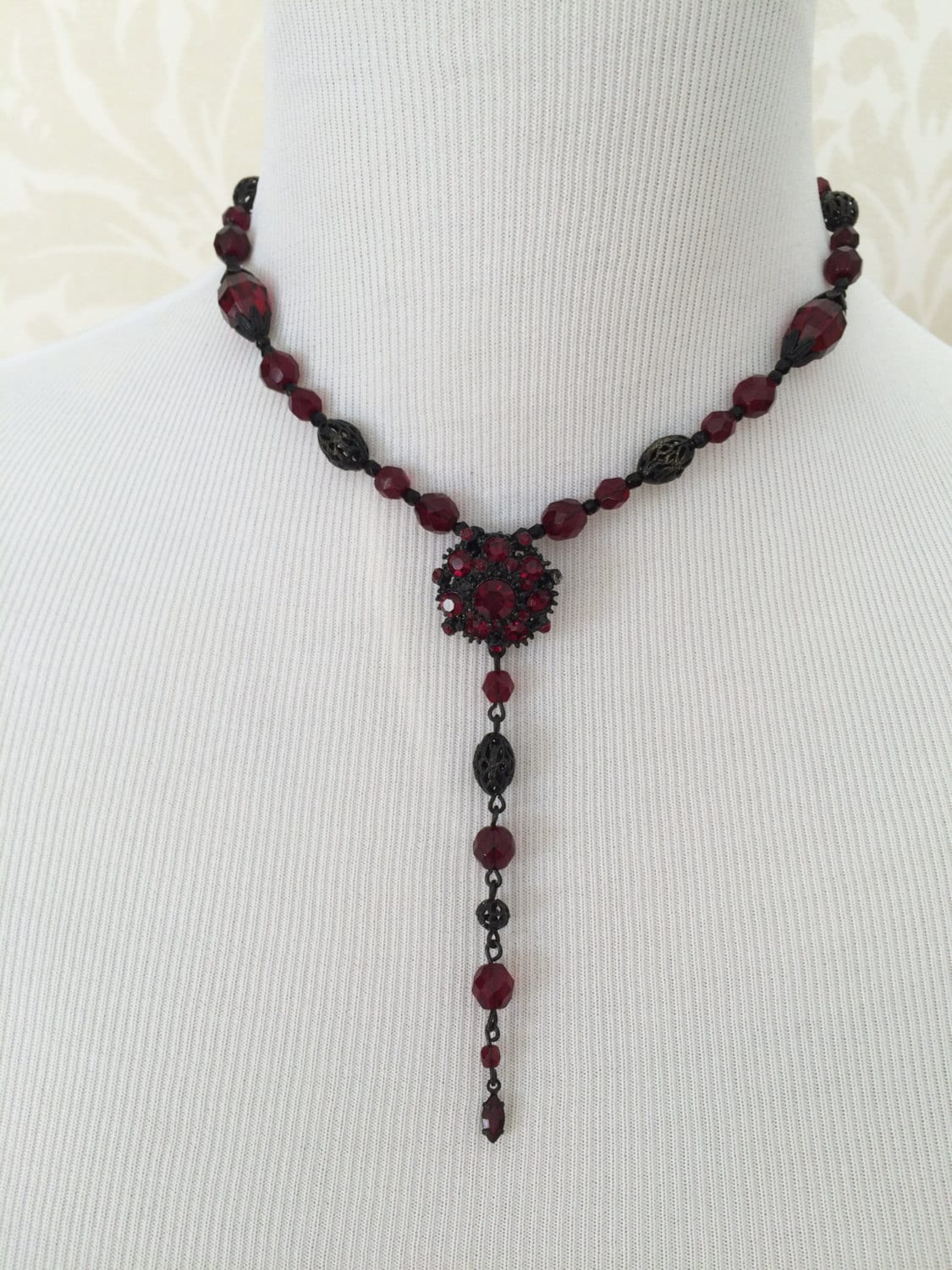 Red Glass Bead Spanish Style Necklace and by JewelryAndEtcetera