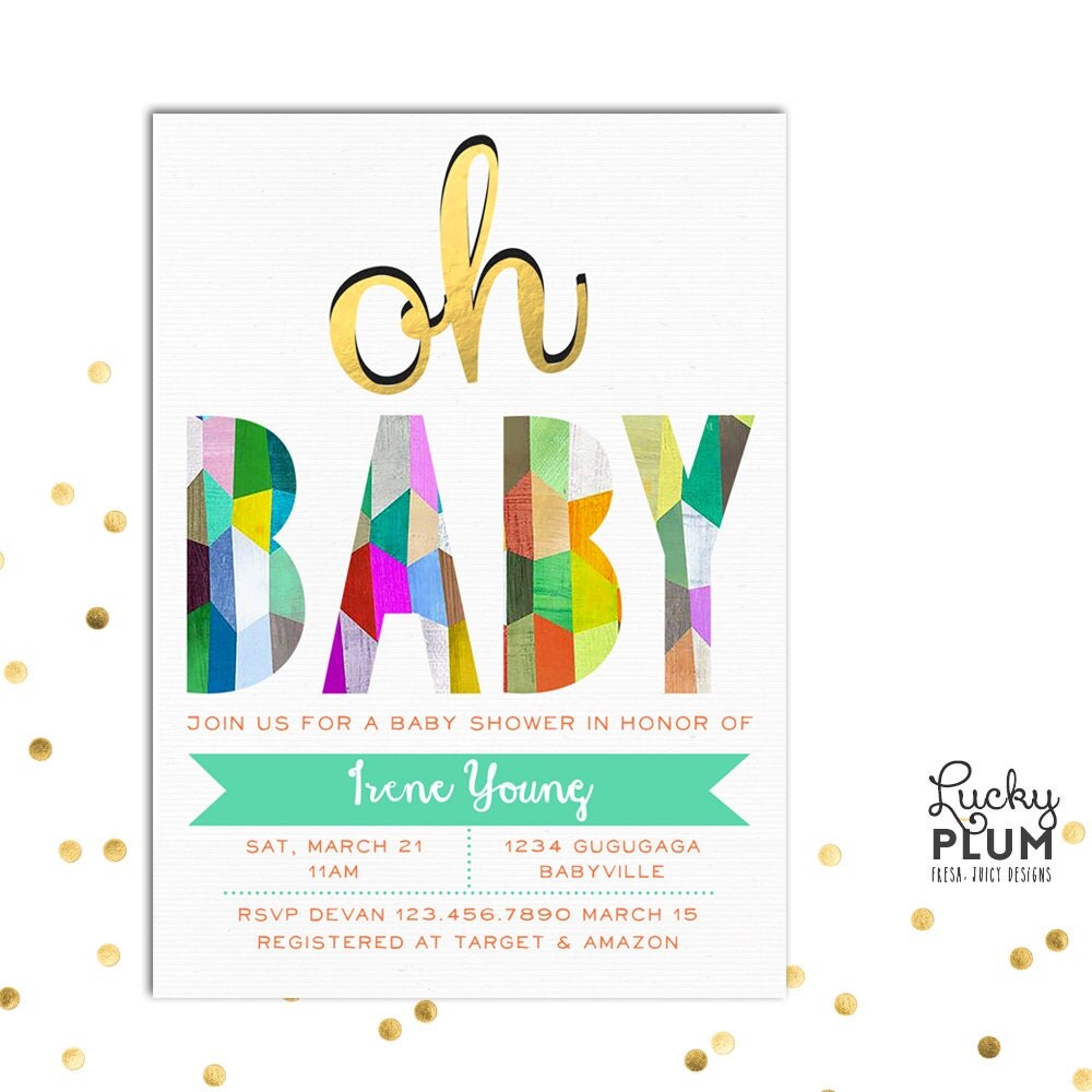 Color Baby Shower Invitation / Colorful Rainbow Geometric Baby