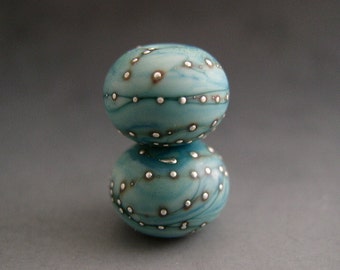 Naos Glass Laguna Pair Made To Order Artisan Glass Beads Mint Blue Turquoise Fine Silver Handmade Lampwork Beads SRA