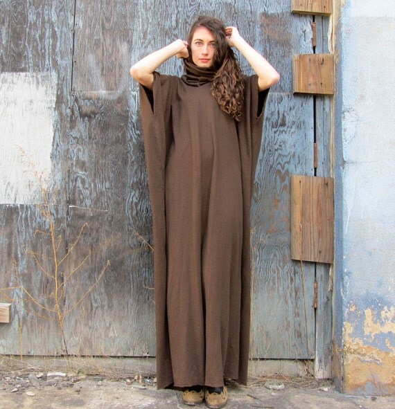Organic Women's Chunky Cowl Kaftan Long Dress light hemp