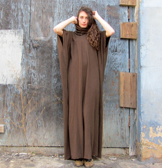 Organic Women's Chunky Cowl Kaftan Long Dress light hemp