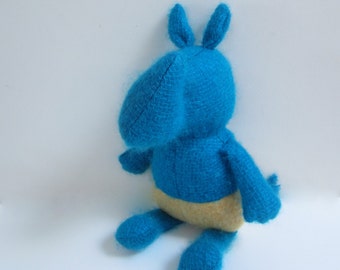 Eco stuffed Rhinoceros small doll animal toy Upcycled fuzzy Turquoise yellow wool eco wool toddler baby shower gift nursery decor bubynoa