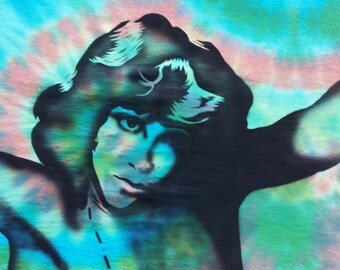 Jim Morrison T-Shirt Airbrushed and Tie Dye Green Orange Turquoise size X Large