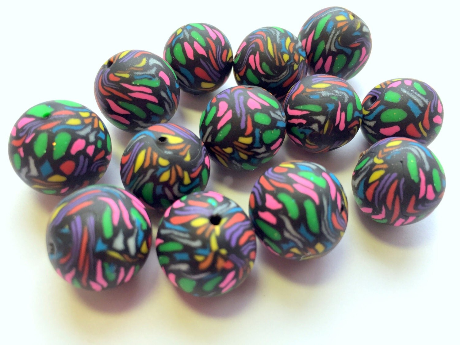 10 Black Stained Glass Handmade Polymer Clay 15 MM Beads