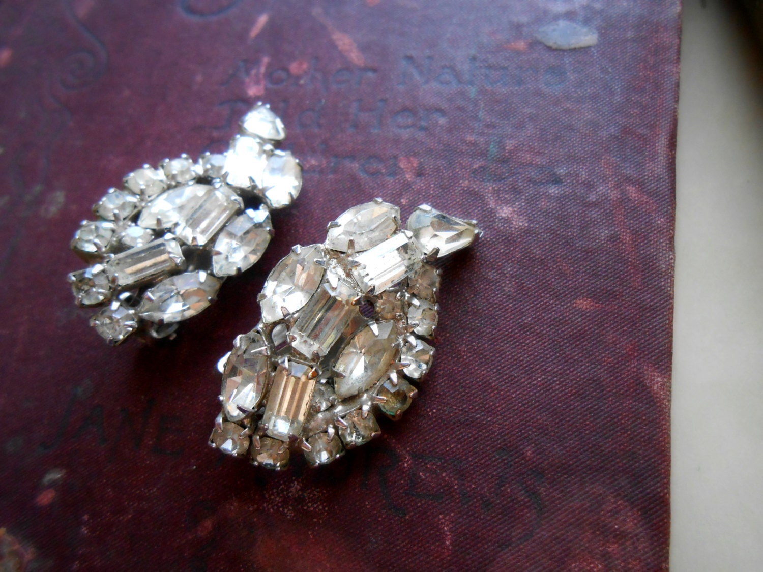 kramer rhinestone clip on earrings good by DecadenceandDecay