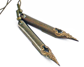 Mr Poe - Vintage Pen Nibs - Intricate Bronze on Steel Earrings Jewelry