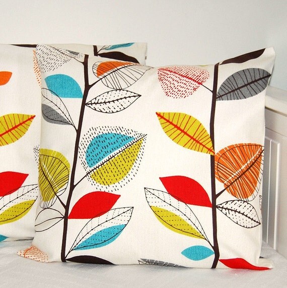 decorative pillow cover red blue orange yellow by LittleJoobieBoo