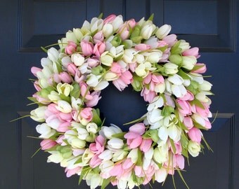 Spring Wreath- Door Wreath- Easter Wreath- Tulip Wreath- Sizes 16-26 inches, custom colors- The Original Tulip Wreath