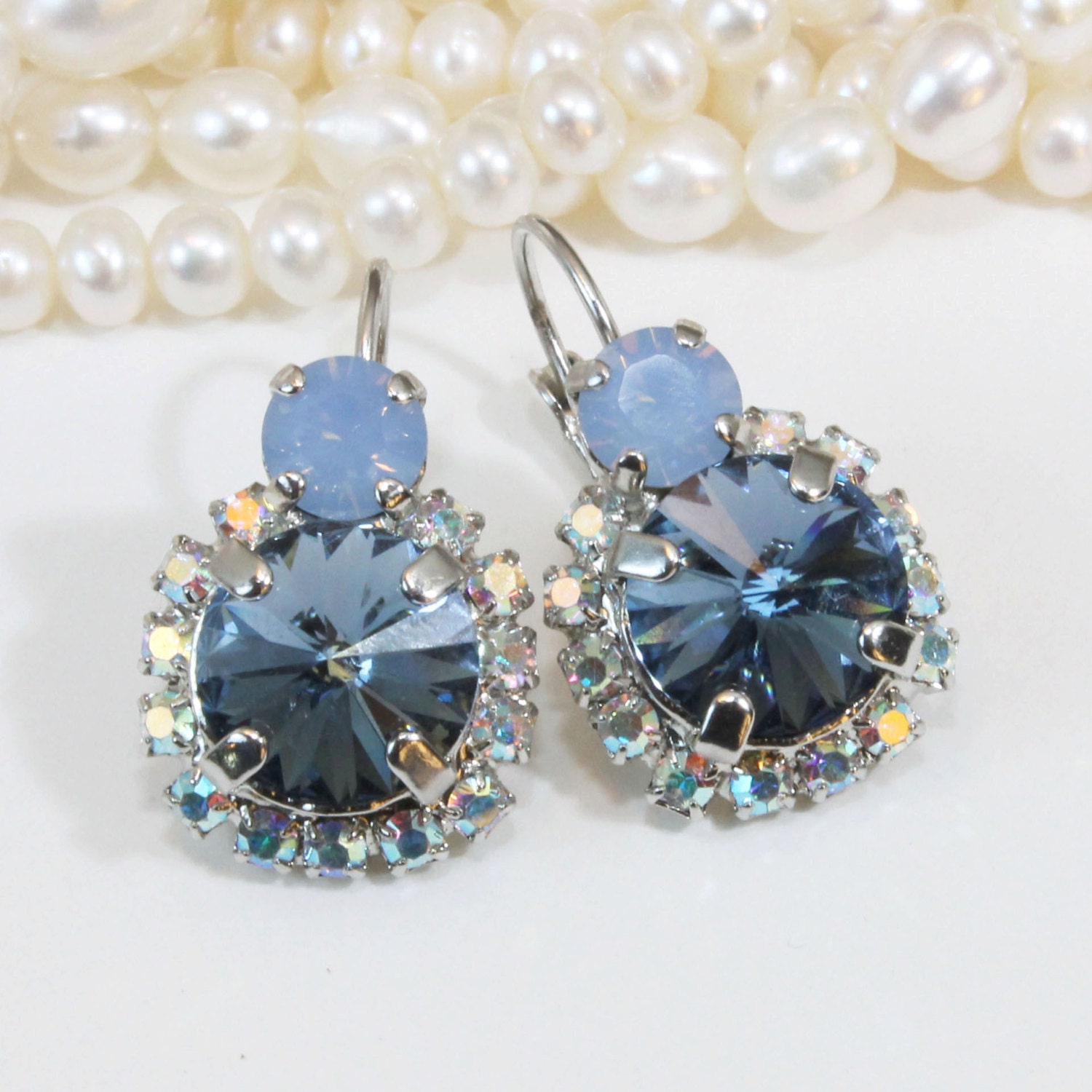 Navy Crystal Earrings Navy Blue Earrings Milky Air Blue