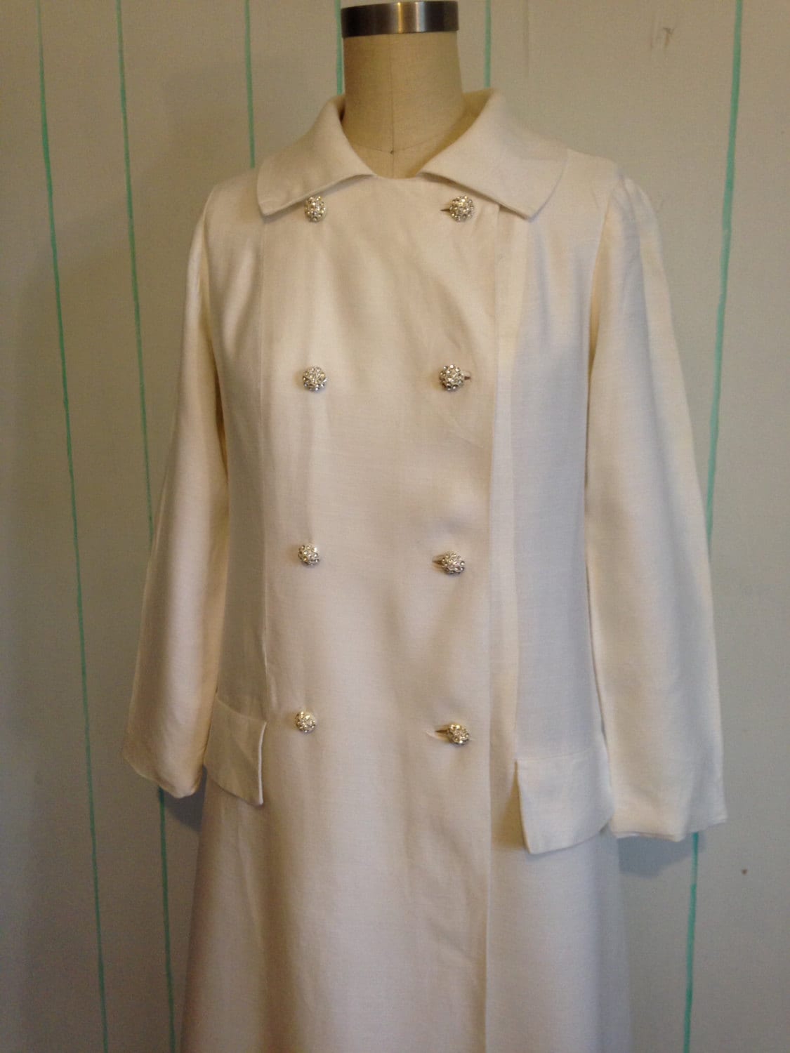 Vintage White Jacket with Rhinestone Buttons by SallyMarieVintage
