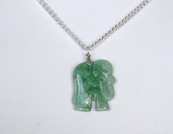 Genuine Jade VIntage Elephant Pendant Necklace by PatchworkJewelry