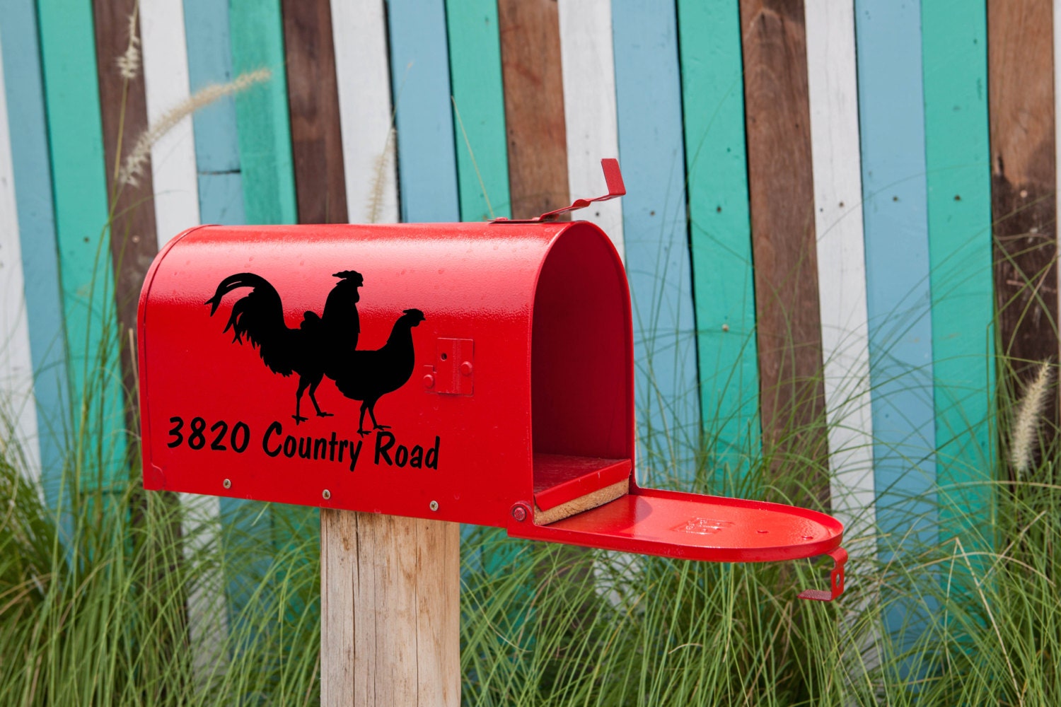 Download Mailbox Number with Rooster & Chicken Vinyl Decal Mailbox