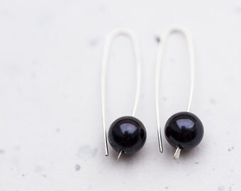 Minimal Chic Black Pearls Modern Simple Hook Earrings Sterling Silver Organic Minimalist design