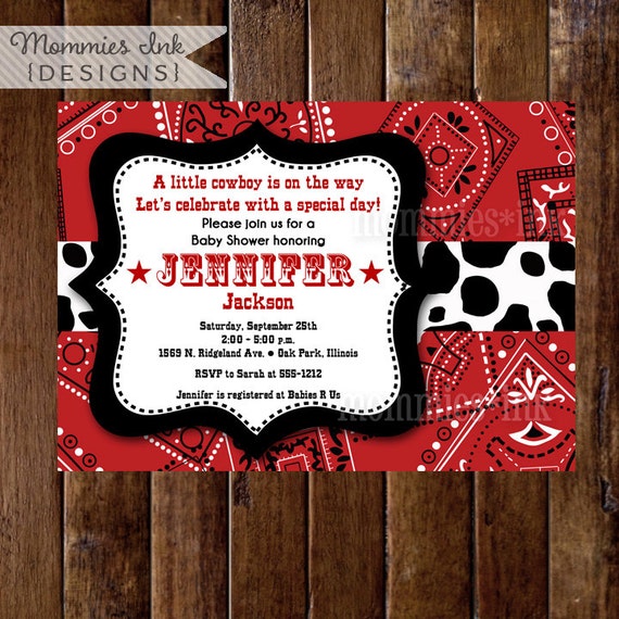 Baby Shower Invitation, Bandana Invitation, Bandana Baby Shower Invitation, Western Baby Shower Invitation, Cowboy Invitation, WIld West Il_570xn