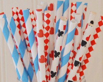 Paper Straws, Queen Of Hearts Paper Straws, Alice In Wonderland Party, Casino Party Straws, Drink Me Paper Straw, Mad Hatter Tea Party Straw