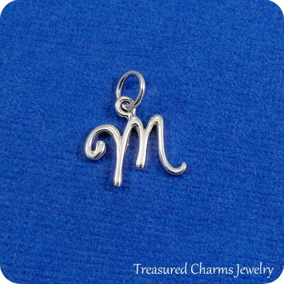 Script Letter M Initial Charm Sterling Silver Cursive Letter