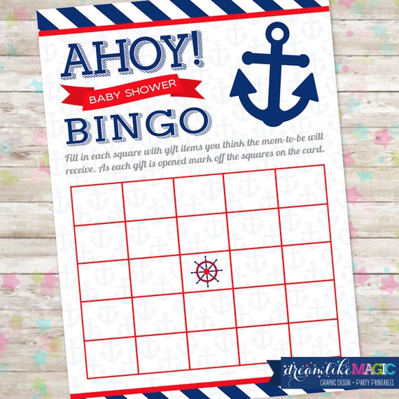 Ahoy, Nautical Baby Shower Game, INSTANT DOWNLOAD, Printable Baby Bingo