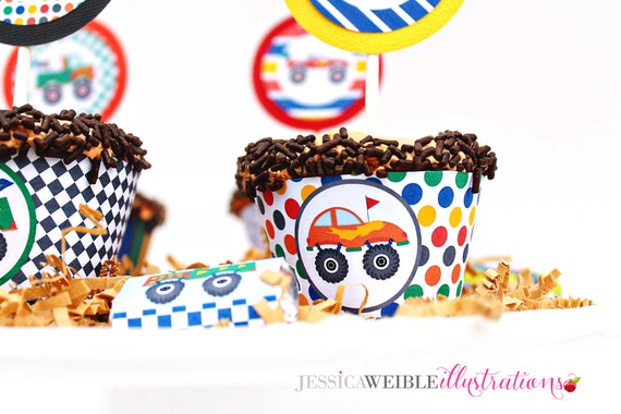 Monster Trucks Theme Printable Cupcake Wrappers- Cupake Wrapper - Printable Party Favors - Monster Truck Party Printables Il_570xn