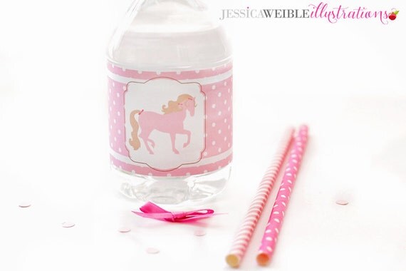 Pink Pony Theme Printable Water Bottle Labels - Water Bottle Wrappers - Pink Horse Party - Cowgirl Birthday Party - Instant Download Il_570xn