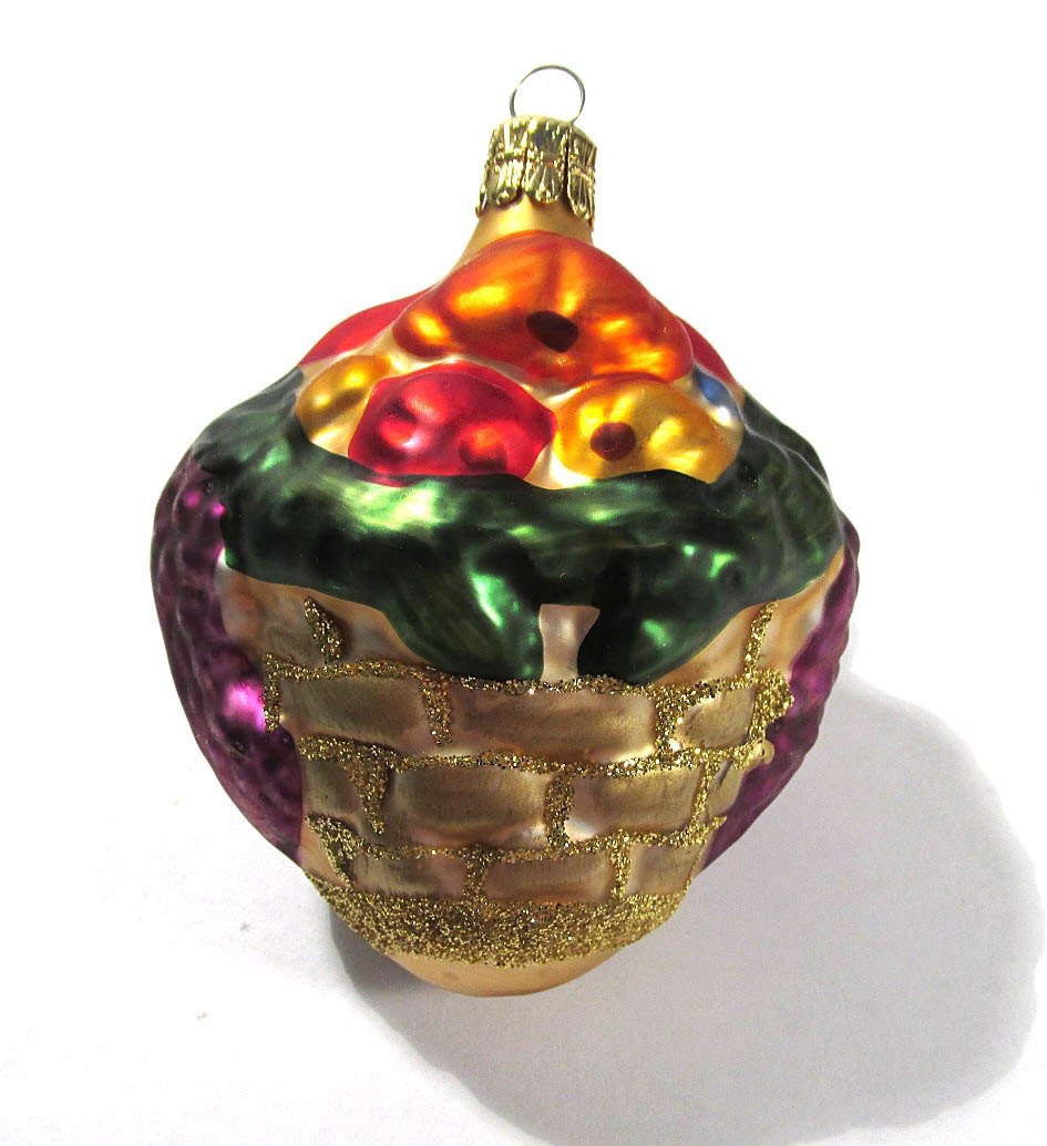 vintage czech republic glass christmas ornament fruit basket vintage czech republic glass christmas ornament fruit basket