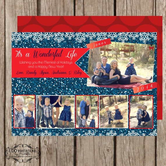 Glitter Christmas Card Photo Collage, It's a Wonderful Life - Digital File Il_570xn