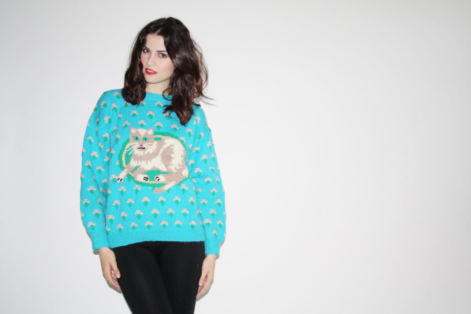 80s Cat Sweater Vintage Cat Sweater Cute Cat Sweater