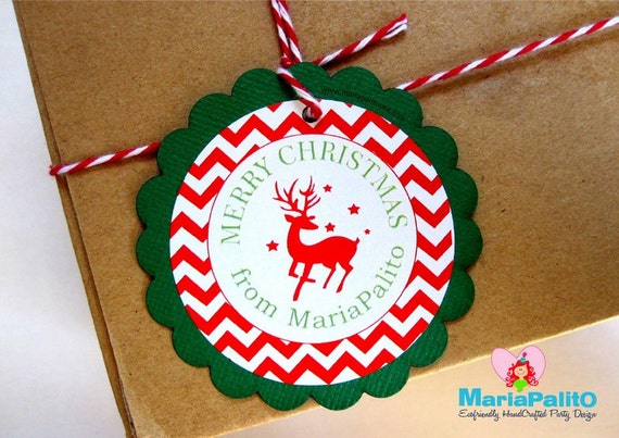 Reindeer Tags,12 Personalized Christmas Tags or Package Labels, Handmade Tags, Chevron Tags, Personalized Christmas Tags, A1129 Il_570xn