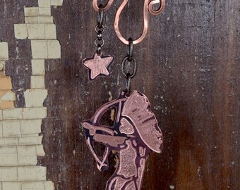 Tootsie Pop Indian - Hand Engraved Whimiscle Indian Shooting a Star Necklace in Copper - Wander5