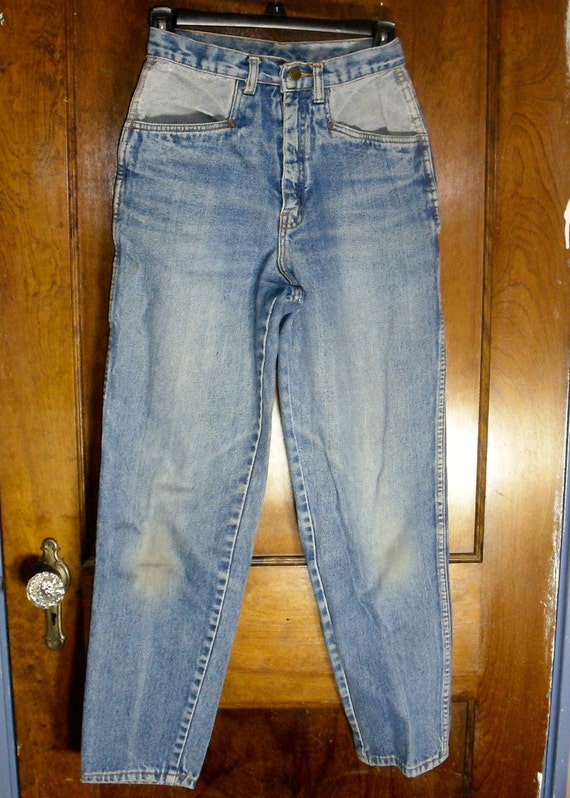 80s Jeans High Waist COMPATIBLE Taper Jeans Two Tone Wash