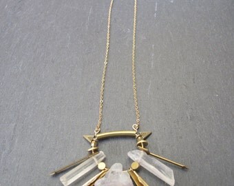 Quartz, Chevron, Geometric Necklace // Geometric Necklace // Geometric Jewelry