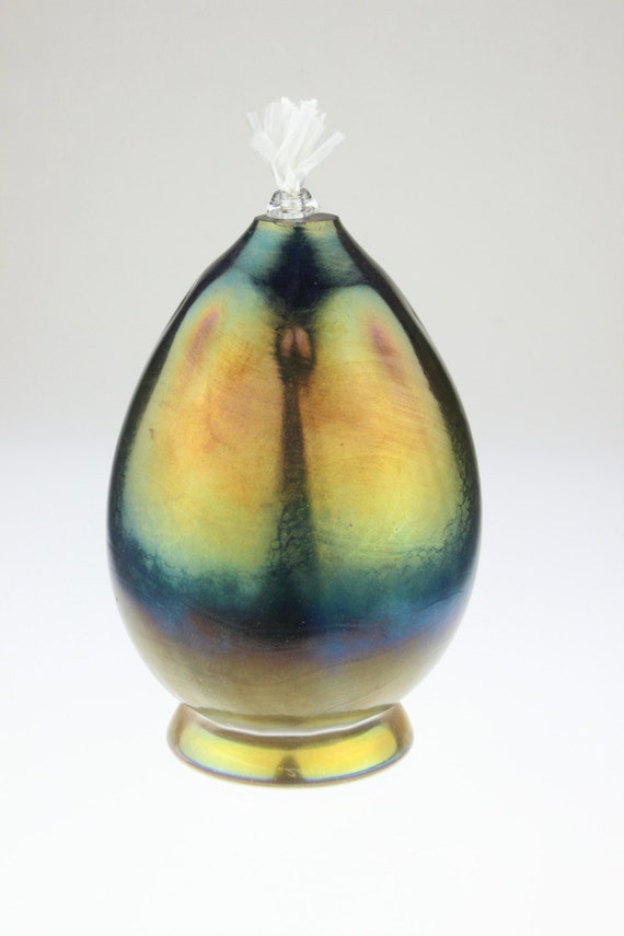 Iridescent Hand Blown Art Glass Oil Lamp by Eric by HansenArtGlass