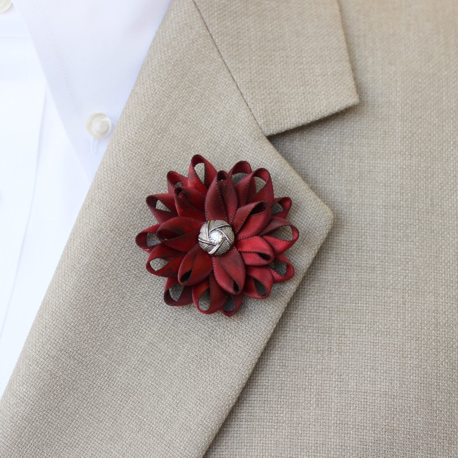 Mens Lapel Flower Mens Flower Lapel Pin Dark Red 