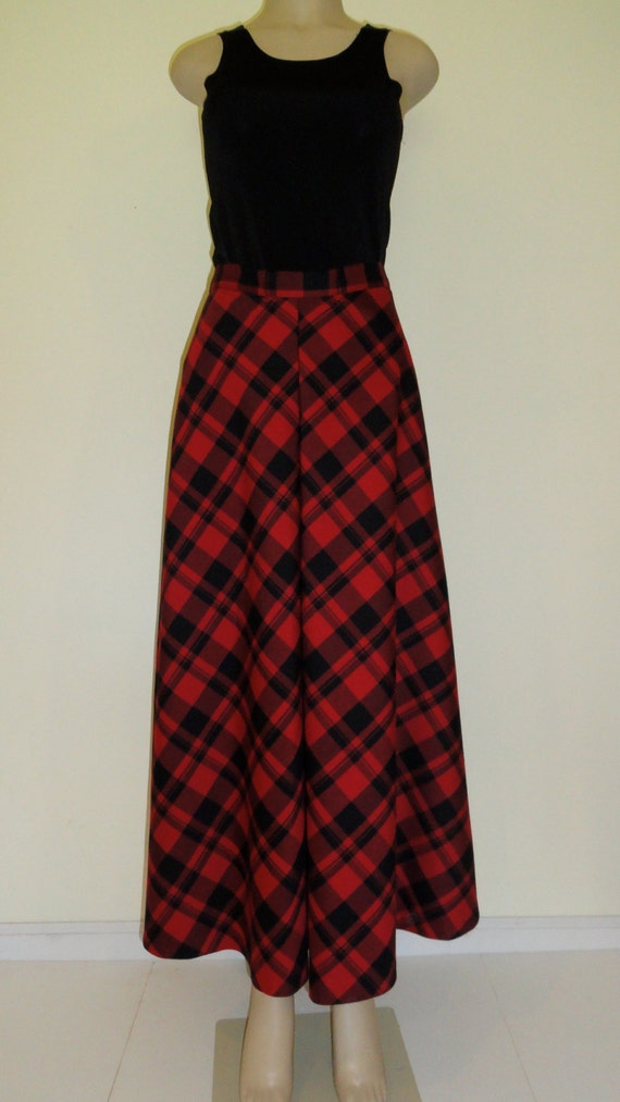 Red tartan plaid maxi skirt with box pleat front and self by giboh