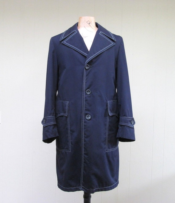 Vintage 1970s Mens Coat / 70s Navy Blue Cortefiel All Weather