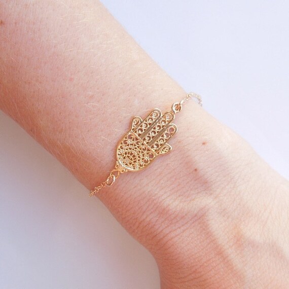 Gold Hamsa Hand Bracelet Charm Jewelry
