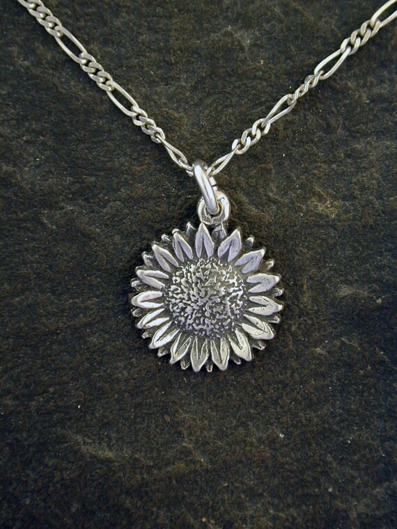 Sterling Silver Sunflower Pendant on a Sterling Silver Chain
