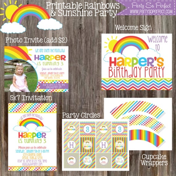 RAINBOWS & SUNSHINE Birthday Party Package - Girl DIY Printable Il_570xn