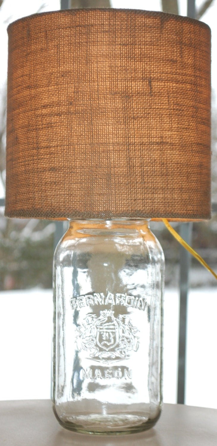 Mason Jar Lamp with Burlap Shade