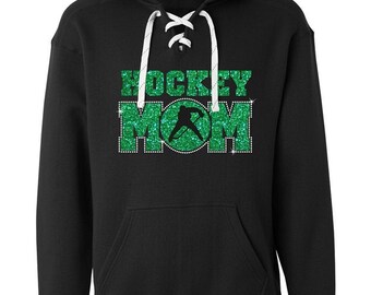 Women's Glitter and Rhinestone Hockey Mom lace hoodie
