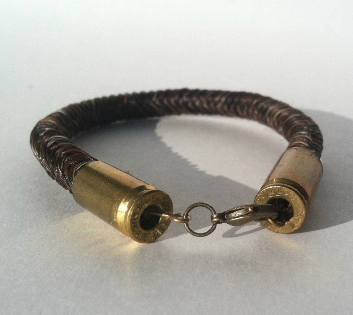 Horse Hair Bracelet with Bullet Shell Casing End Caps by scequine
