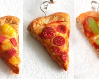 CUSTOM FLAVOR miniature PIZZA earrings - pepperoni, hawaiian, vegetarian - dangle or studs - mini food jewelry
