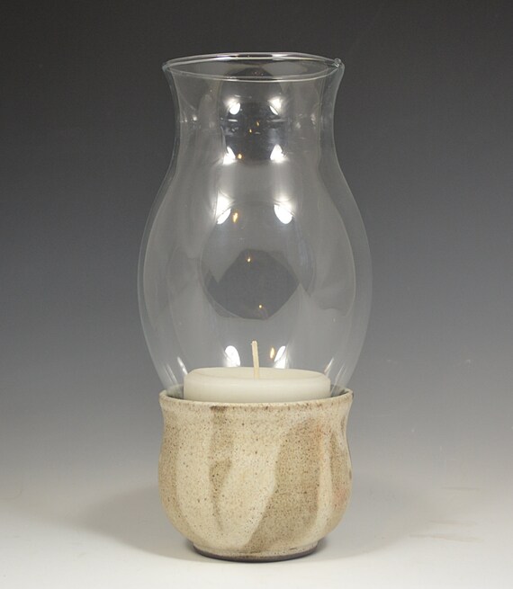Ceramic Candle Holder with Hurricane Glass by AmyMansonPottery