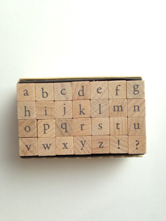 alphabet rubber stamp set. lowercase letter stamp . wood