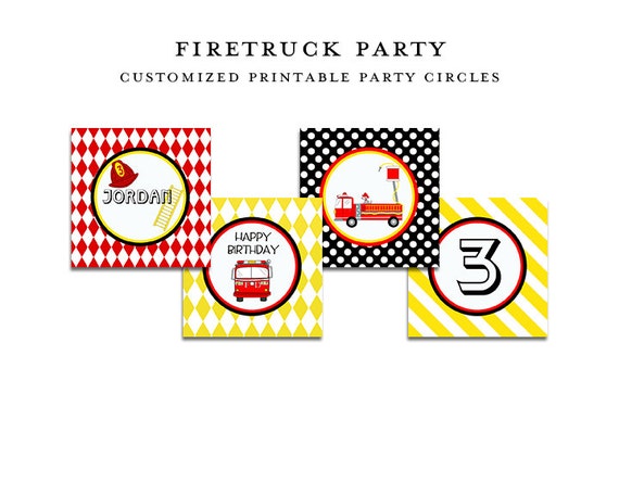 FIRE TRUCK birthday, Printable Party CIRCLES, Cupcake Toppers Il_570xn
