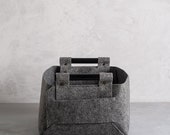 Felt Storage Bin with Black Wood Handles, Storage Basket, Toy Storage, SB-05