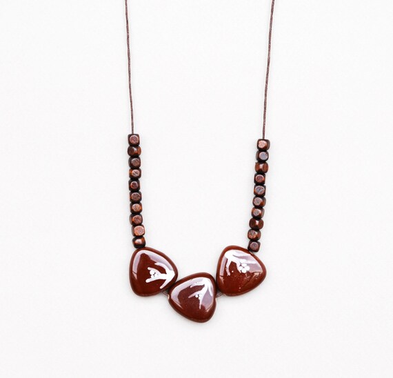 Chocolate Necklace Triangle Necklace Ceramic Necklace Brown