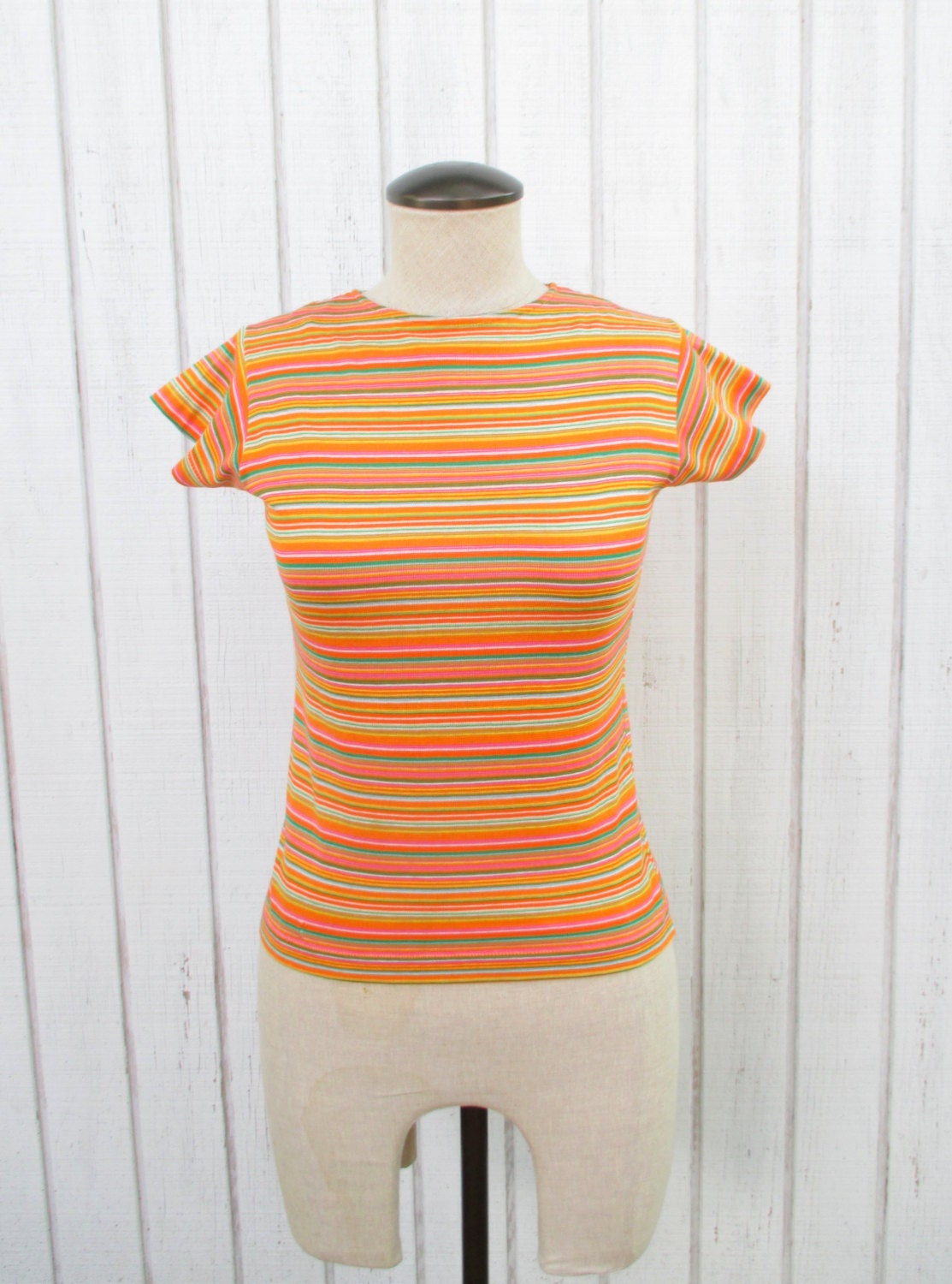 70's Striped Shirt Vintage 70's Neon Striped by KLendoVintage